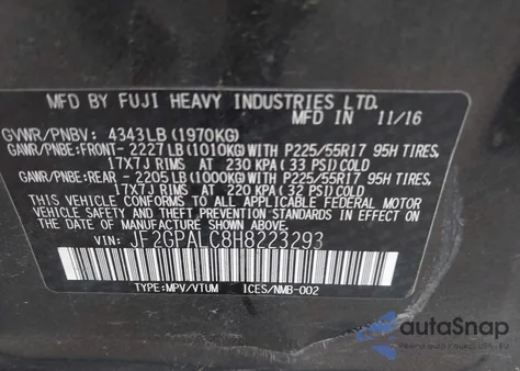 2017 Subaru Crosstrek 2.0I Limited z USA, uszkodzony, nr VIN JF2GPALC8H8223293